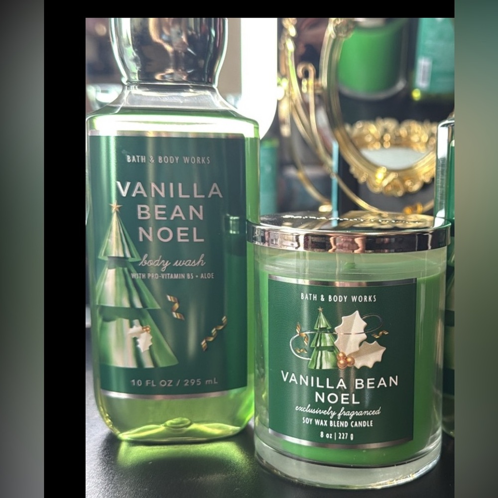 Bath & Body Works Body Wash Vanilla Bean Noel single wick candle 2 pc  SET